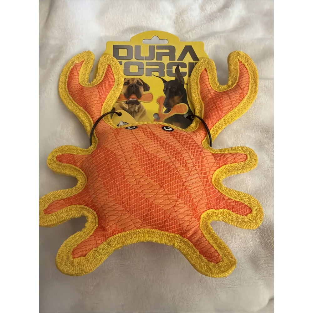 DURAFORCE Bright Orange & Yellow Crab Dog Toy Squeaks Floats DFC-Crab-T-OY NEW